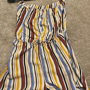 Striped strapless romper